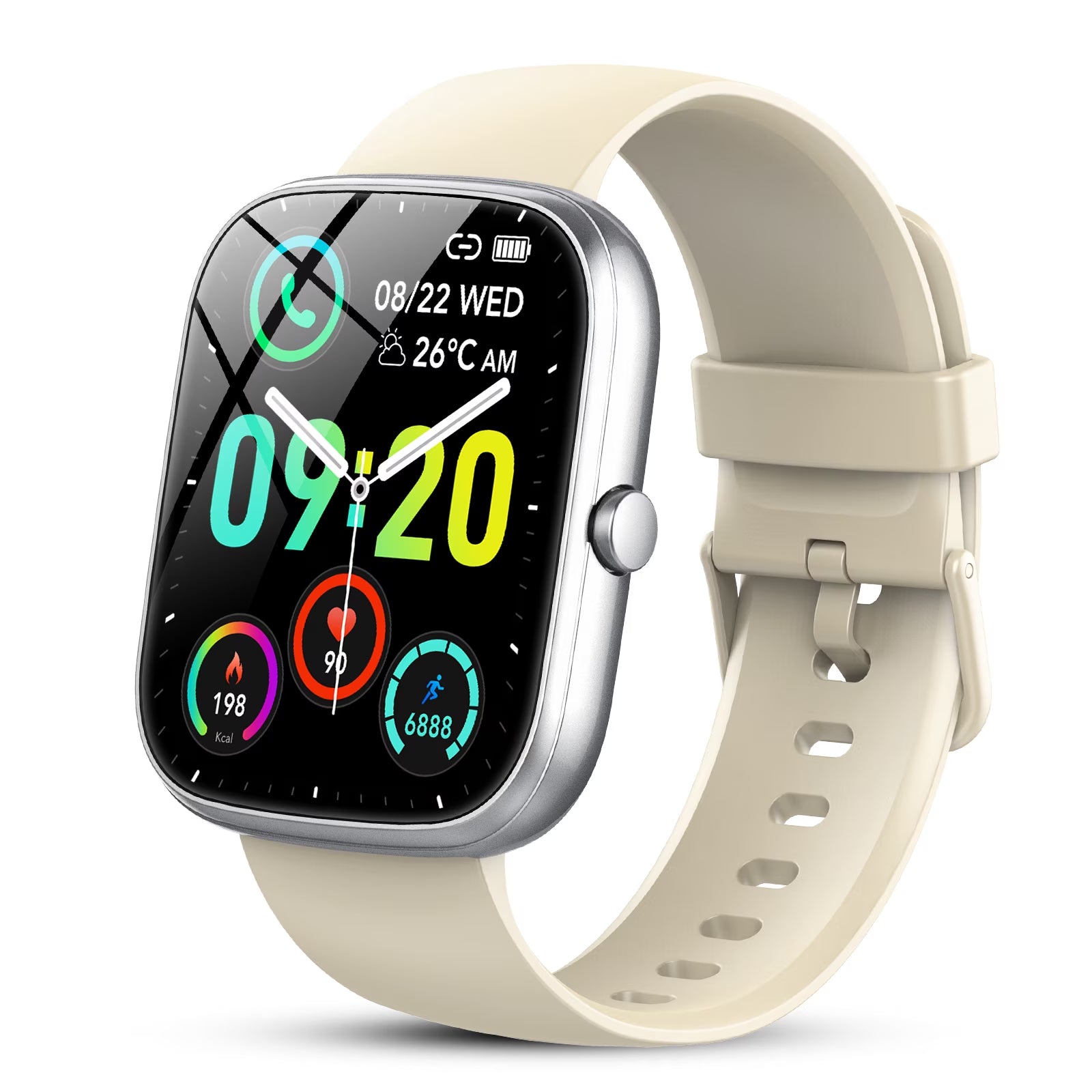Smart Watch Fits for Android and Iphone, IP68 Waterproof Smartwatch for Women Men 100+ Sports Modes 1.91-Inch Fitness Tracker, Smart Watch with Bluetooth Call(Answer/Make Calls), for Gift White