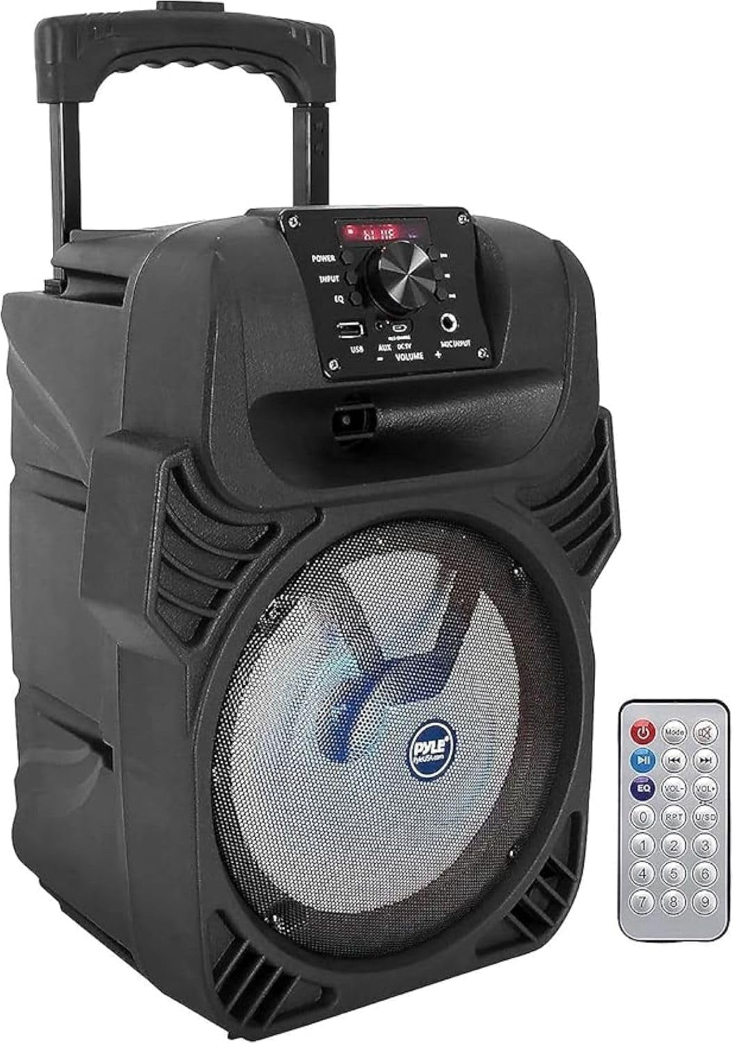 400W Portable Bluetooth PA Loudspeaker - 8” Subwoofer System, 4 Ohm/55-20Khz, USB/MP3/FM Radio/ ¼ Mic Inputs, Multi-Color LED Lights, Built-In Rechargeable Battery W/ Remote Control -PPHP844B