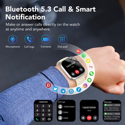 Smart Watch Fits for Android and Iphone, IP68 Waterproof Smartwatch for Women Men 100+ Sports Modes 1.91-Inch Fitness Tracker, Smart Watch with Bluetooth Call(Answer/Make Calls), for Gift White