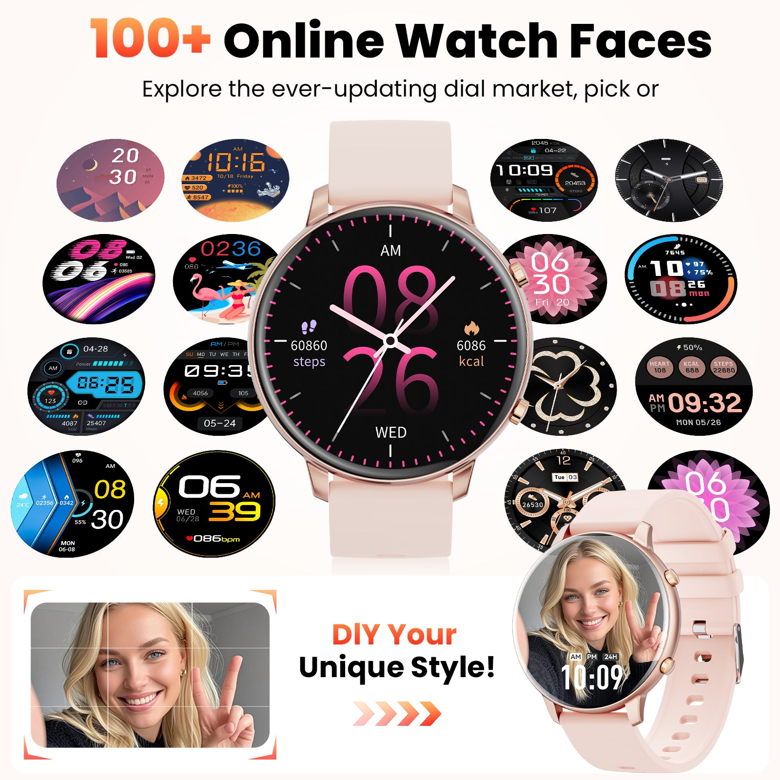 Smart Watch for Women, 1.39" Fitness Tracker with Bluetooth Calls(Answer&Make&Message Reminder), Smart Watch Fits for Android and Iphone, IP67 Waterproof, 100+ Sport Modes Smartwatch, for Gift, Pink