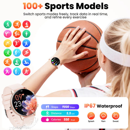 Smart Watch for Women, 1.39" Fitness Tracker with Bluetooth Calls(Answer&Make&Message Reminder), Smart Watch Fits for Android and Iphone, IP67 Waterproof, 100+ Sport Modes Smartwatch, for Gift, Pink