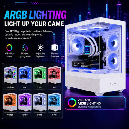Gaming Desktop PC Computer Liquid Cooled 12-Core Processor, Geforce RTX 4060 GDDR6, 64GB RAM, 512GB Nvme SSD + 1TB HDD, Wifi 6 & BT 5.4, 7× ARGB Fans, 650W PSU, Windows 11