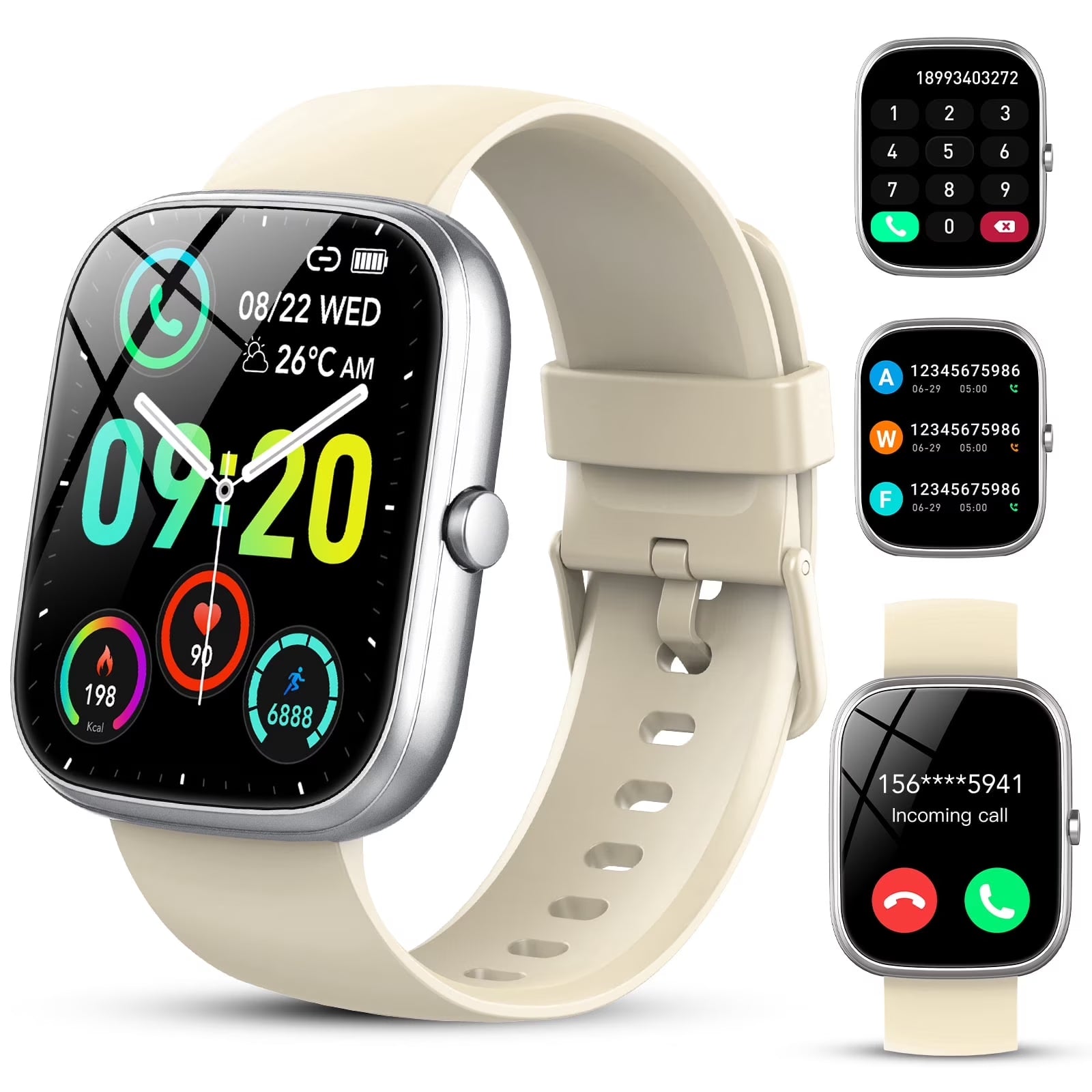 Smart Watch Fits for Android and Iphone, IP68 Waterproof Smartwatch for Women Men 100+ Sports Modes 1.91-Inch Fitness Tracker, Smart Watch with Bluetooth Call(Answer/Make Calls), for Gift White