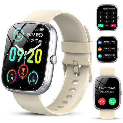 Smart Watch Fits for Android and Iphone, IP68 Waterproof Smartwatch for Women Men 100+ Sports Modes 1.91-Inch Fitness Tracker, Smart Watch with Bluetooth Call(Answer/Make Calls), for Gift White
