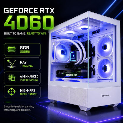 Gaming Desktop PC Computer Liquid Cooled 12-Core Processor, Geforce RTX 4060 GDDR6, 64GB RAM, 512GB Nvme SSD + 1TB HDD, Wifi 6 & BT 5.4, 7× ARGB Fans, 650W PSU, Windows 11
